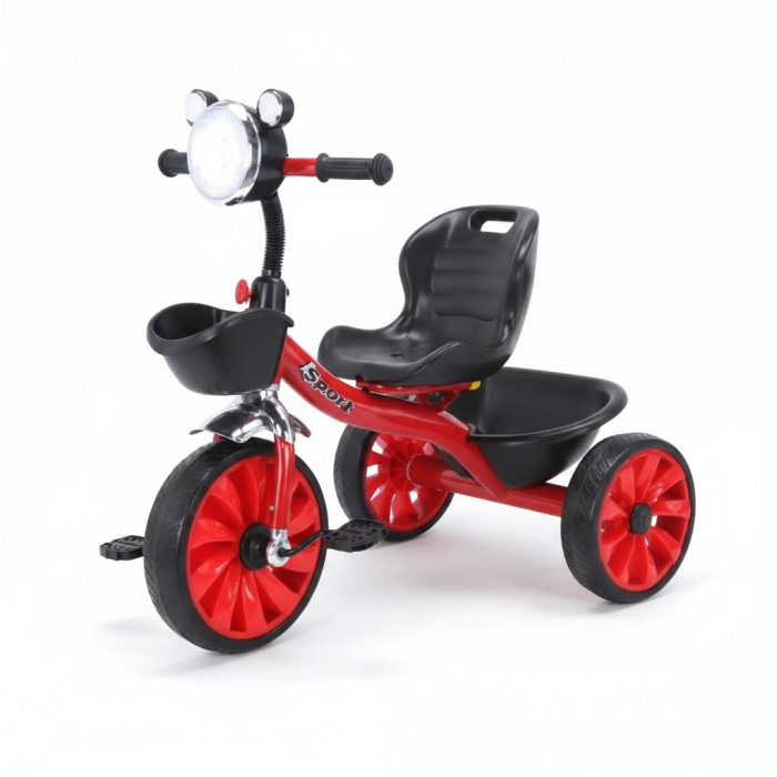 Tricicleta Sport pentru Copii cu Far Frontal si Pedale, Jucarie de Exterior, Doua Cosuri pentru Jucarii, ROSU [2]