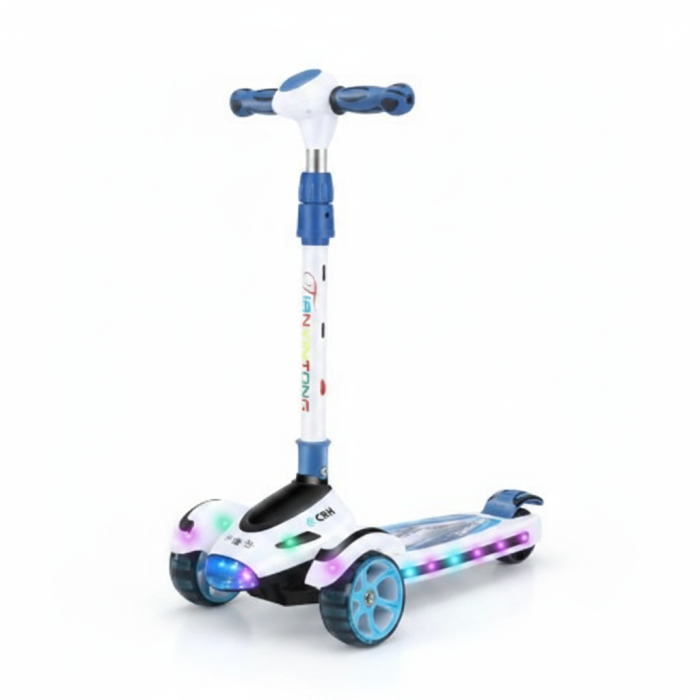 Trotineta Pliabila pentru Copii, 3 Roti LED din Silicon, Lumini, Ghidon Reglabil, Alb/Albastru [2]