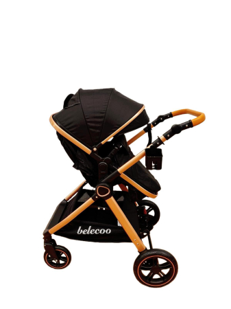 Carucior 2 in 1 cu Landou, Geanta Inclusa, Cadru de Aluminiu, Roti Pivotante 360 si Suport Pahar, 0-36 Luni, NEGRU [5]