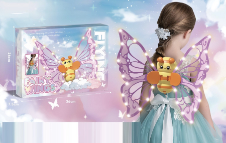 Copii 6 ani+ - Aripi de Zana Luminoase pentru Copii cu LED si Bretele Reglabile, Model Fluture Mov
