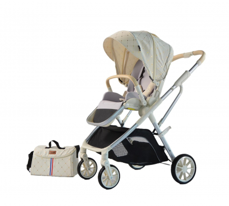 Carucioare - Carucior Sport Pliabil Reversibil cu Geanta si Husa Picioare - Alb Auriu