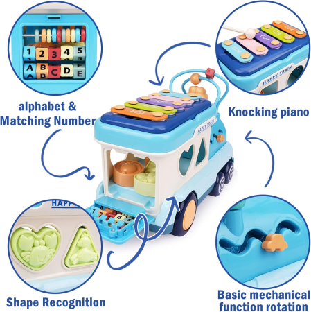 Jucarie Interactiva Locomotiva cu Activitati si Xilofon – Albastra [2]