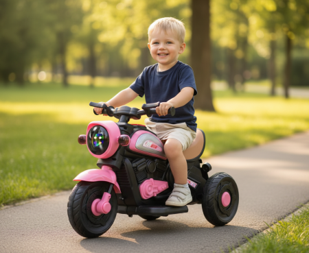 Copii 6 ani+ - Motocicleta Electrica pentru Copii, 3-6 Ani, cu Lumini Interactive LED, Port USB, Muzica si Roti Laterale de Sprijin, Roz