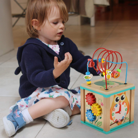 Jucarii din lemn - Joc Montessori Multifunctional din Lemn cu 5 Activitati