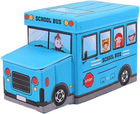 Cutie de Depozitare Pliabila pentru Jucarii, Autobuz Scolar, ALBASTRU [2]
