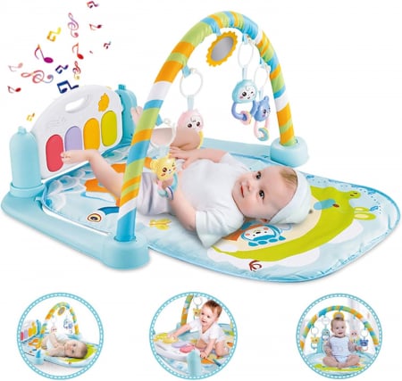Jocuri si jucarii educative pentru bebe - Salteluta Interactiva Bebe, 0 - 6 luni – Pian Jucarii Detasabile - Verde