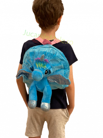 Rucsac din plus de tip ghiozdanel pentru copii Albastru cu Unicorn Vesel