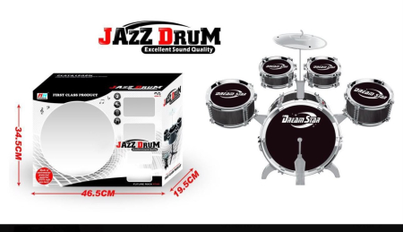 Jucarii copii si bebe - Set Tobe de Jucarie pentru Copii cu 5 Tobe si Cinel, Instrument Muzical de Percutie, Negru