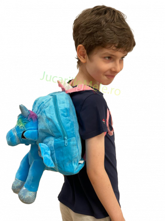 Rucsac din plus de tip ghiozdanel pentru copii Albastru cu Unicorn Vesel [2]