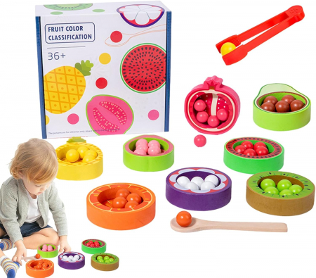 Jocuri si jucarii educative pe varsta - Jucarie Montessori de Sortare cu Fructe si Bile Colorate