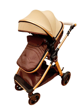 Carucior 2 in 1 cu Landou, Geanta Inclusa, Cadru de Aluminiu, Roti Pivotante 360 si Suport Pahar, 0-36 Luni, CREM/MARO [4]