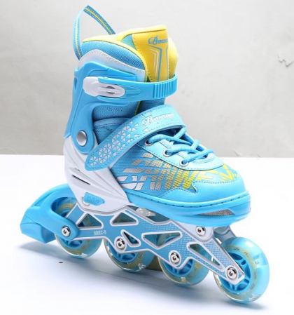 Role Reglabile Copii, Roti cu Lumini LED, 35 - 38, Set Protectie - Albastru [2]