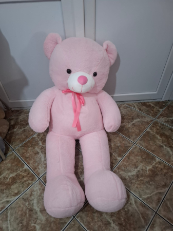 Urs de Plus Moale si Pufos cu Fundita Fuchsia, pentru Bebelusi, Copii si Adulti, ROZ FLAMINGO [3]