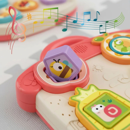 Jucarie Educationala Tip Puzzle Montessori Interactiv cu Efecte Sonore, Sortator Forme, Fructe, Animale si Maner, ROZ [2]