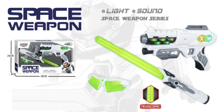 Copii 4 ani+ - Set de Joaca Spatial pentru Copii, cu Pistol, Sabie Luminoasa si Ochelari, Lumini si Sunete