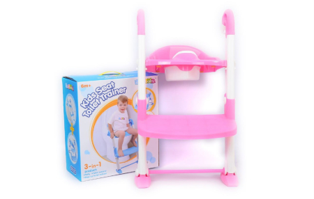 Olite copii - Scaun Toaleta Educativ 3 in 1 cu Treapta, Reductor WC si Olita, Roz/Alb