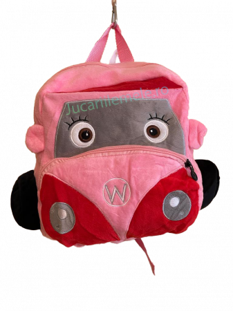Articole pentru scoala si gradinita - Rucsac din plus de tip ghiozdanel pentru copii Roz cu Masinuta