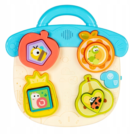 Jucarii copii si bebe - Jucarie Educationala Tip Puzzle Montessori Interactiv cu Efecte Sonore, Sortator Forme, Fructe, Animale si Maner, ALBASTRU