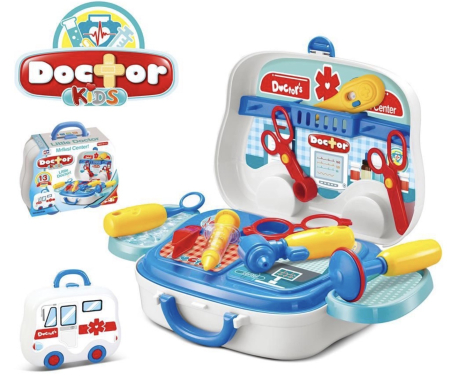 Copii 4 ani+ - Set de Joaca Doctor in Gentuta, 13 Piese, cu Instrumente Medicale si Accesorii