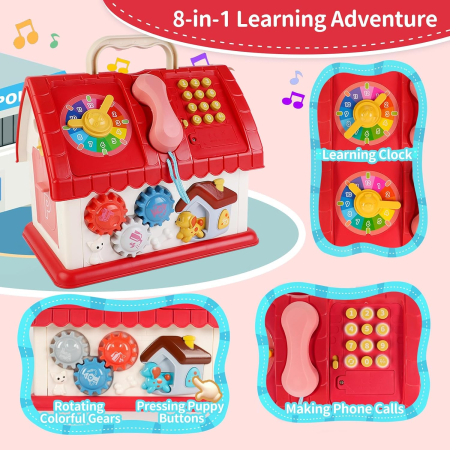 Casuta Educativa Montessori 8 in 1 cu Lumini, Sunete, Masinute si Activitati Interactive, ROZ [3]