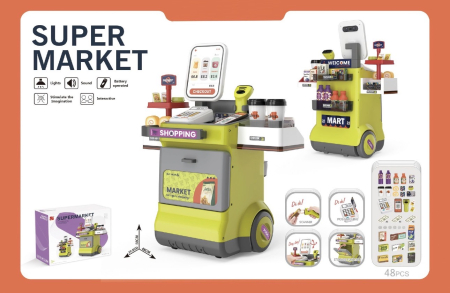 Supermarket de Jucarie pentru Copii, Set 48 Piese, Casa de Marcat, Scanner cu Lumini si Sunete, Verde [5]