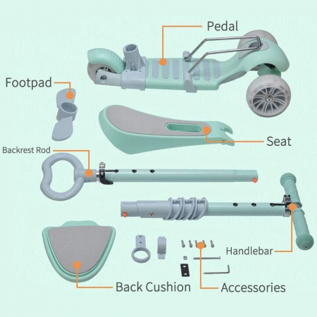 Trotineta pentru Copii Ajustabila cu Lumini, Scaunel si Pedale [3]