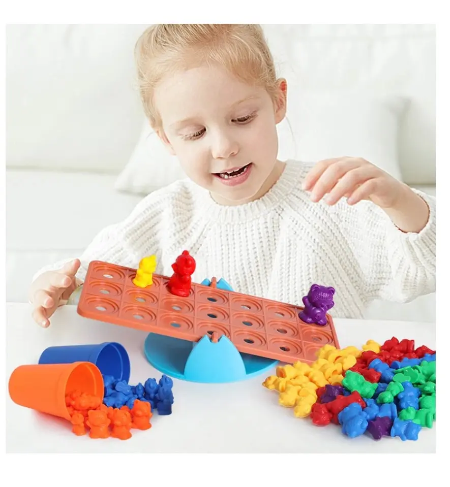 Copii 3 ani+ - Joc educativ Sortare, Numărare, Activități și Echilibru Ursuleți Rainbow