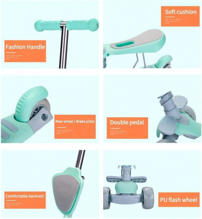 Trotineta pentru Copii Ajustabila cu Lumini, Scaunel si Pedale [4]