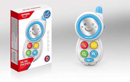 Jocuri de indemanare si dexteritate - Telefon Muzical Interactiv pentru Copii cu Lumini, Sunete si Oglinda, ALBASTRU