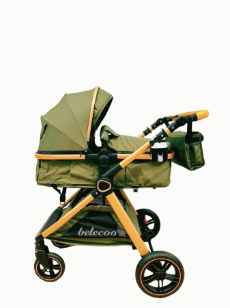 Carucior 2 in 1 cu Landou, Geanta Inclusa, Cadru de Aluminiu, Roti Pivotante 360 si Suport Pahar, 0-36 Luni, VERDE [1]