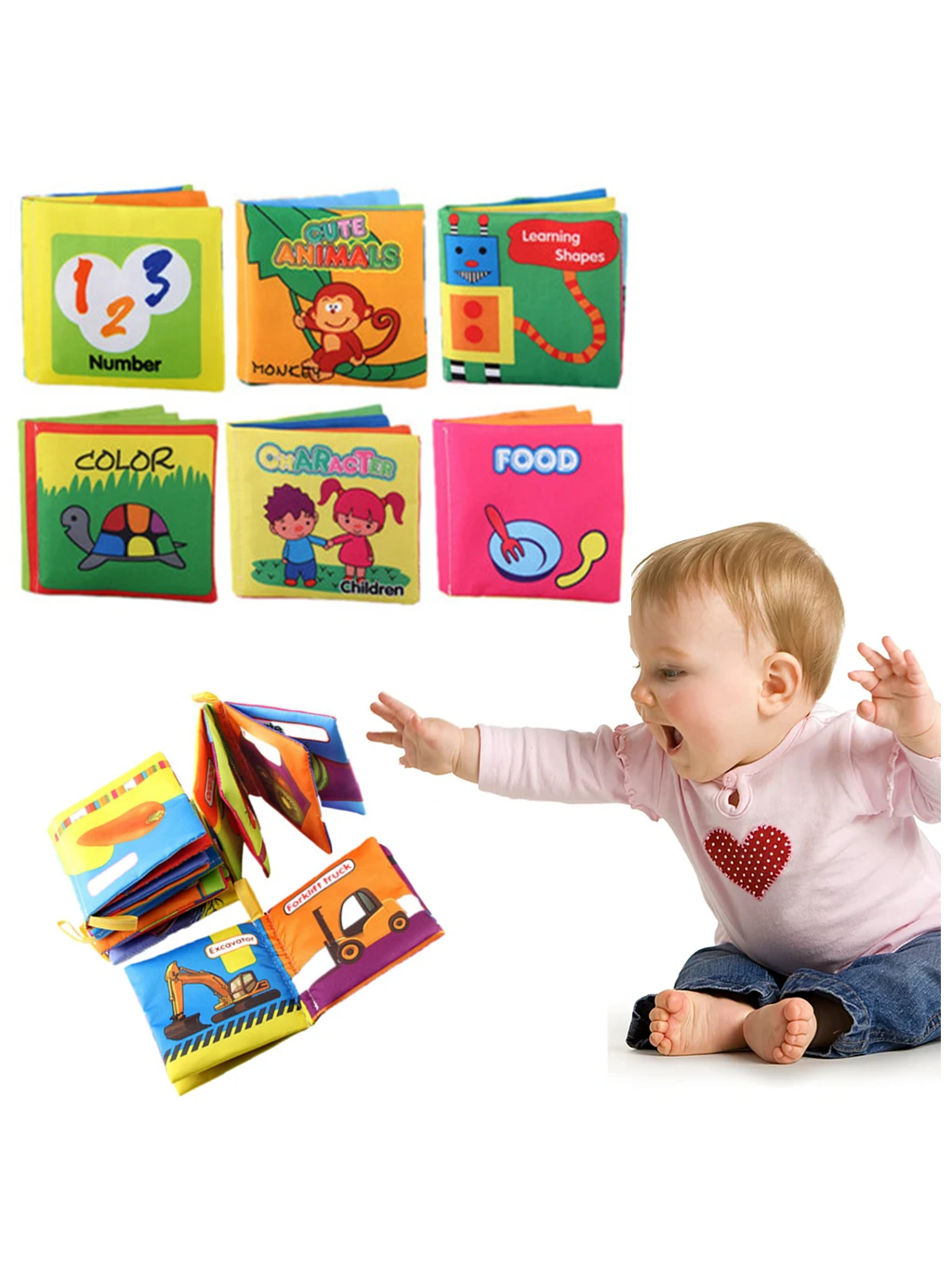 Bebe 9 luni+ - Set Jucarii Interactive Bebelusi, 6 Carti Textile