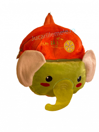 Rucsac din plus de tip ghiozdanel pentru copii Portocaliu/Verde cu Elefant [1]