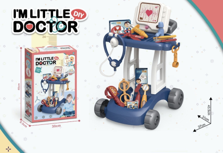 Set de Joaca Doctor pentru Copii cu Carucior Medical, Lumini, Sunete si Instrumente Medicale, Albastru [3]