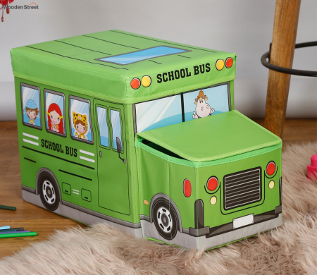 Camera copilului - Cutie de Depozitare Pliabila pentru Jucarii, Autobuz Scolar, VERDE