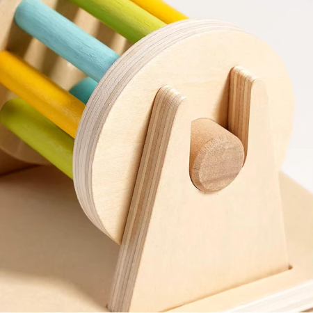 Jucarie Educativa din Lemn Montessori, Tambur Rotativ Curcubeu pentru Bebelusi cu Oglinda, 6 luni + [3]