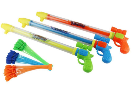 Jucarii Baloane de Sapun - Set Pistol cu Apa cu Pompa si Baloane cu Apa cu Autoinchidere, Culoare Aleatorie