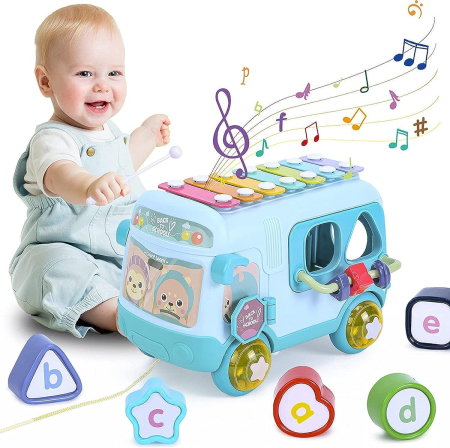 Jucarii de exterior - Autobuz Interactiv cu Xilofon si Sortator – Albastru