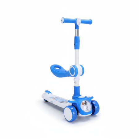 Trotinete - Trotineta Multifunctionala 3 in 1 pentru Copii cu Maner Parental si Scaunel, Jucarie de Exterior cu Muzica si Roti cu Lumini LED, BLEU