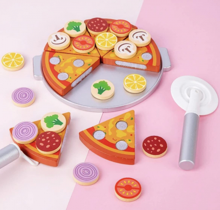 Set Montessori din Lemn, Pizza cu Ingediente si Accesorii [2]