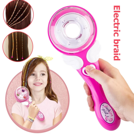 Aparat Electric de Impletit Parul pentru Copii, cu Fire Colorate si Accesorii, Roz [4]