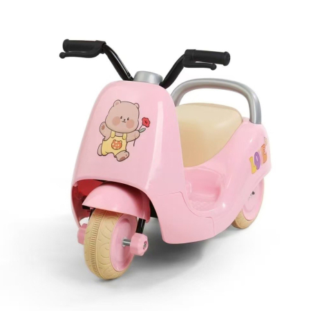 Motocicleta Electrica pentru Copii cu Baterie 6V, Viteza Reglabila, Efecte Sonore, Model Ursulet Vesel cu Trandafir, ROZ/CREM [1]