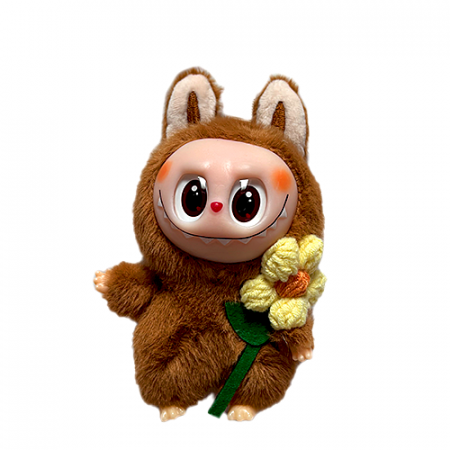Jucarii de plus - Jucarie de Plus Labubu, Model cu Floricica, 18 cm, Maro