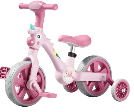 Jucarii de exterior - Bicicleta Copii Unicorn Roz, Roti Ajutatoare si Far LED