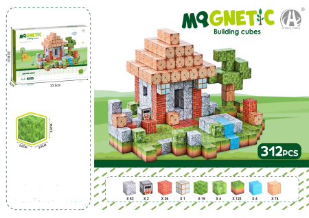 Copii 6 ani+ - Set Magnetic Constructie STEM, Tip Minecraft, 312 piese