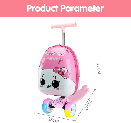 Trotineta Pliabila 2 in 1 cu Troler pentru Copii, Roti LED, Ghidon Reglabil, Model Pisica, ROZ [6]
