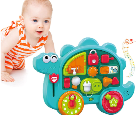Jucarii si jocuri interactive pentru bebe - Busy Board cu 12 Activitati pentru Bebelusi – Dinozaur Interactiv