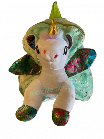 Rucsac din plus de tip ghiozdanel pentru copii Verde cu Unicorn [1]