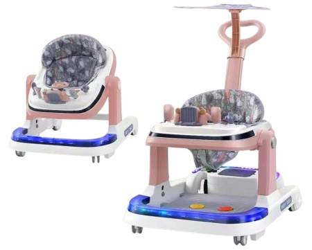Premergatoare si antemergatoare bebe - Premergator Multifunctional Electric 4 in 1 pentru Bebelusi 0-3 ani, cu Maner de Impins, Centru de Activitati, ROZ