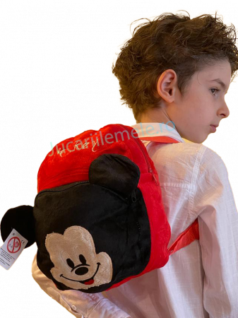 Articole pentru scoala si gradinita - Rucsac din plus de tip ghiozdanel pentru copii Rosu cu Mickey Mouse