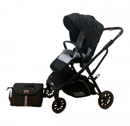 Carucioare - Carucior Sport Pliabil Reversibil cu Geanta si Husa Picioare - Negru Auriu
